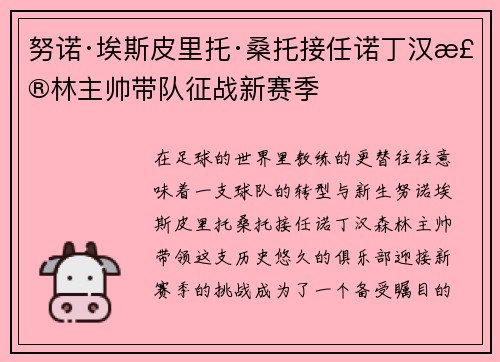努诺·埃斯皮里托·桑托接任诺丁汉森林主帅带队征战新赛季
